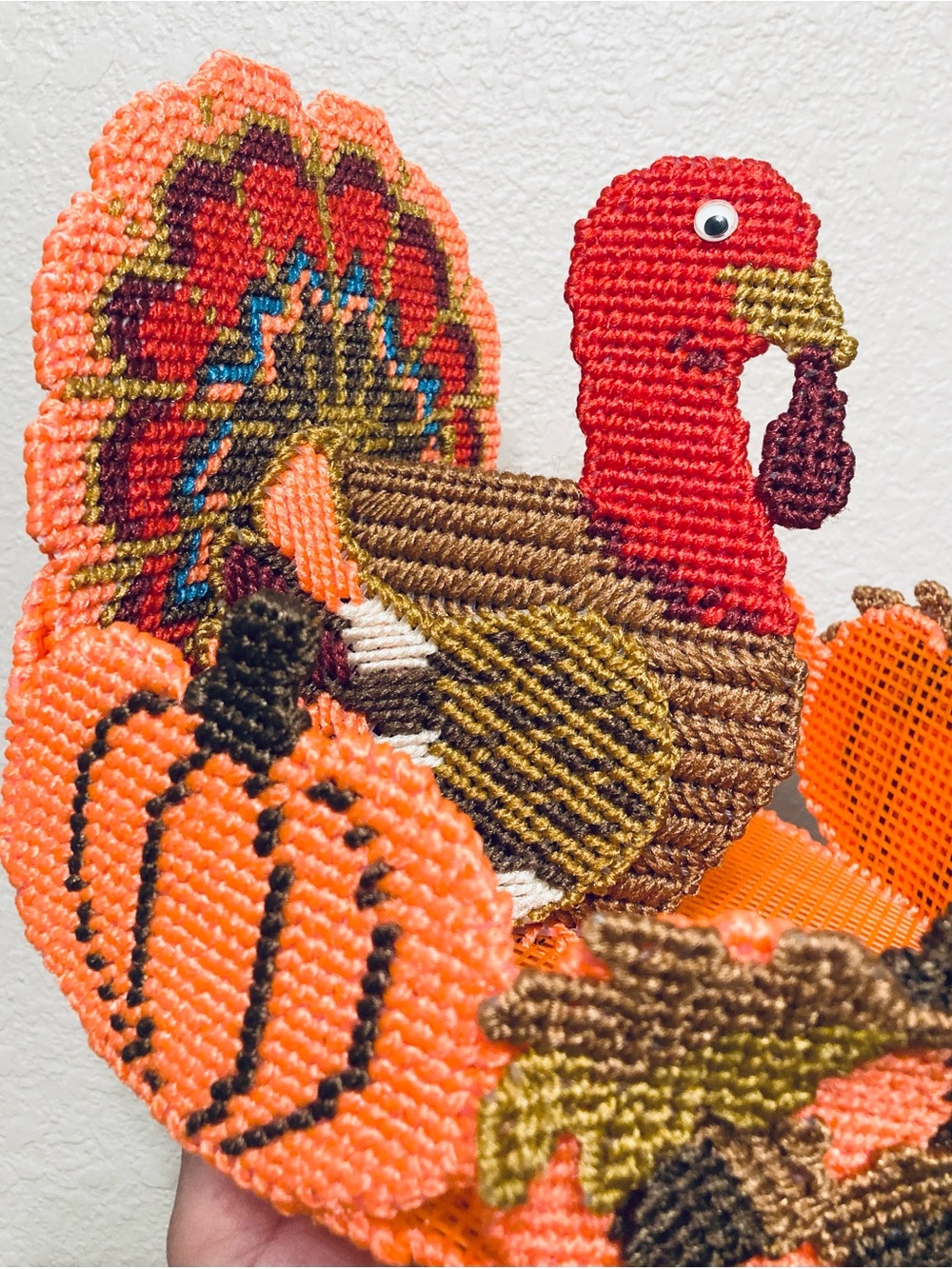 Fall Thanksgiving Turkey Plastic Canvas Candy Bowl Centerpiece - Picture 4 of 14